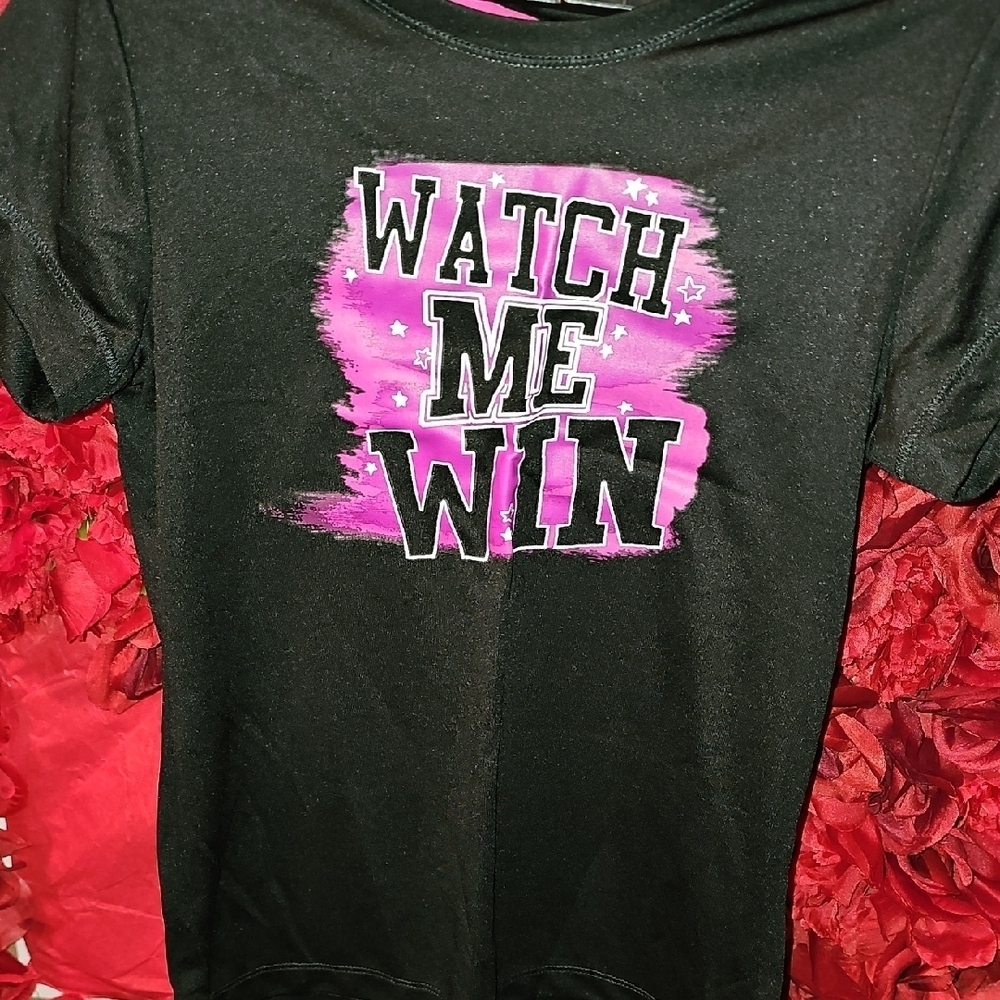 Danskin Black and Pink Kids Shirt - Watch Me Win Size 6/6X